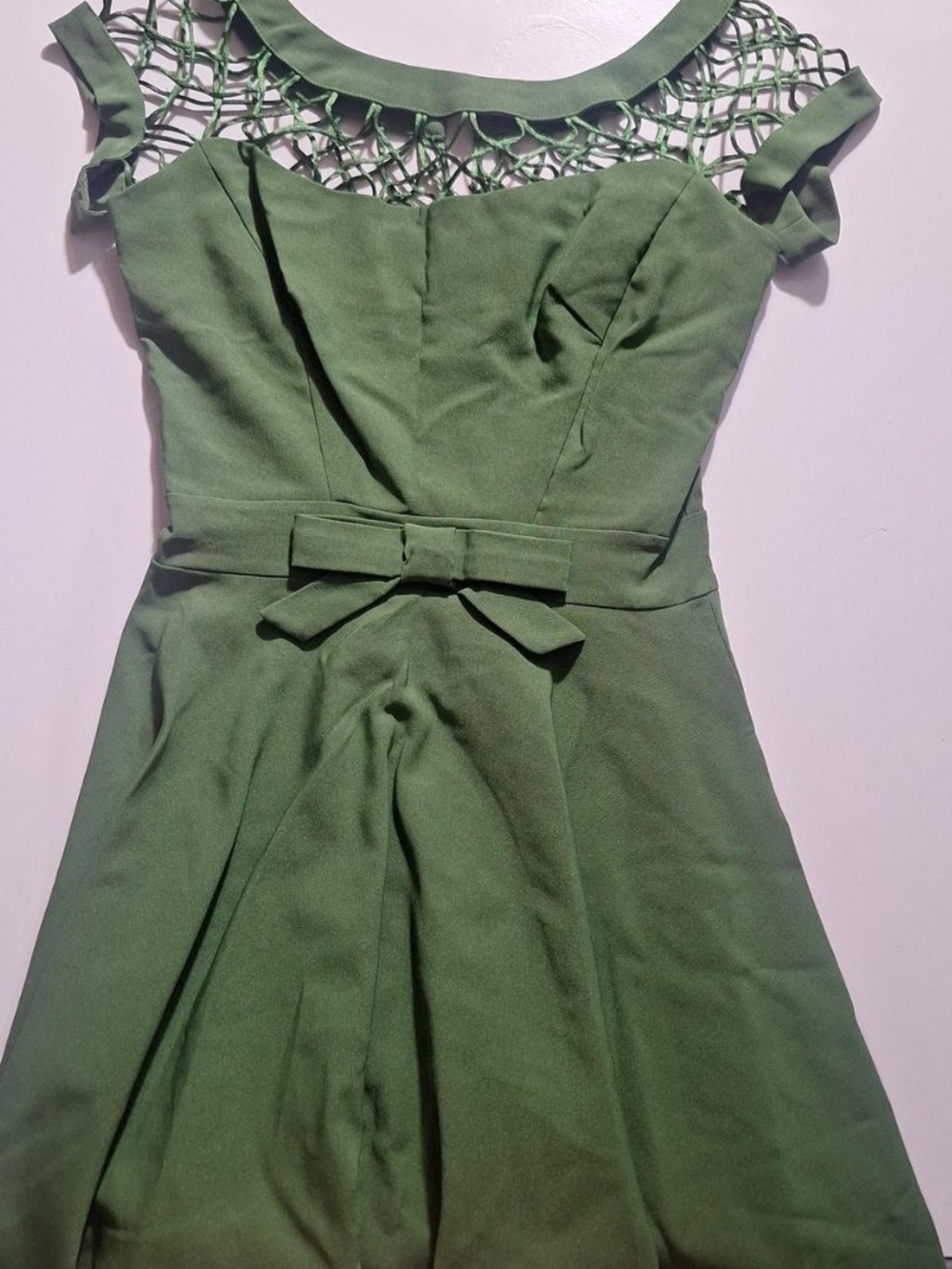 Vintage Tatyana Olive Green Woven Back Dress